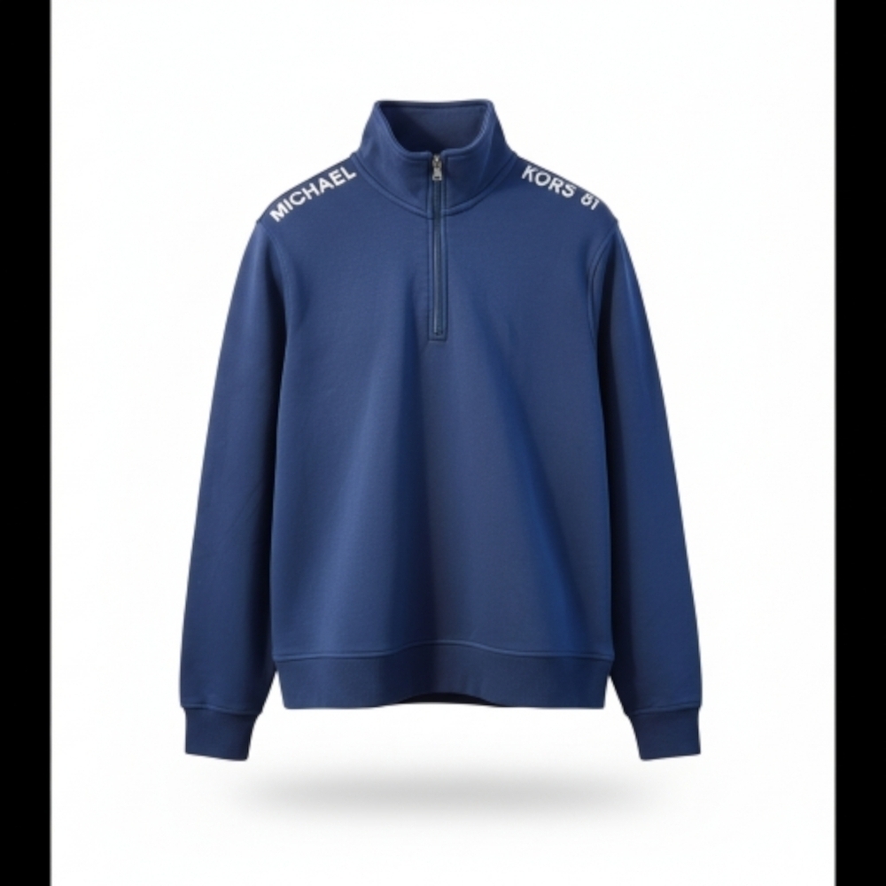 Michael Kors 81 Men's XL Blue Quarter Zip Sweatshirt Mock Neck Fleece Interior